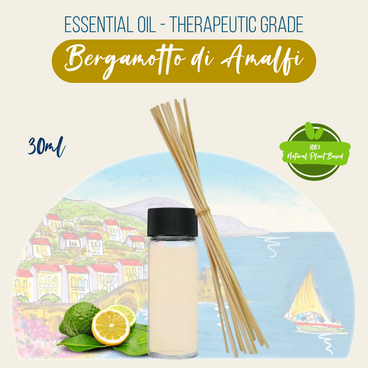 Costiera Aromatherapy Refill Kit - 30ml Bergamotto di Amalfi (Amalfi Bergamot) Essential Oil + 5 Reed sticks