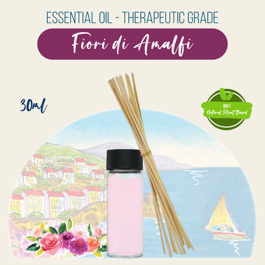 Costiera Aromatherapy Refill Kit - 30ml Fiori di Amalfi (Amalfi Flowers) Essential Oil + 5 Reed sticks