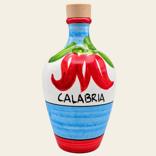 CALABRIA CHILI - Monocultivar Chili Oil in a 8.4fl.oz (250ml) Handcrafted Amphora Ceramic Bottle. Made with Spicy Calabrian Paprika Extract Flavor - NEW BOTTLE