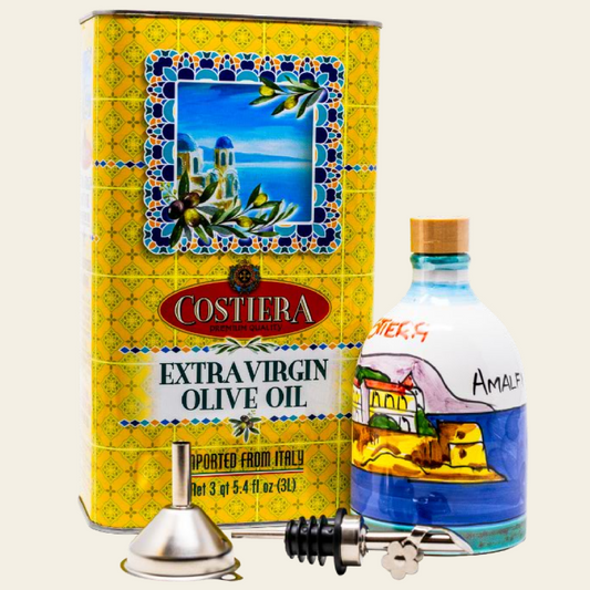 Amalfi Grande Combo - 3LT Tin & filled Amalfi ceramic bottle + Spout & FREE Funnel
