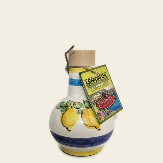 Monocultivar Sorrento Lemon Oil in a 3.4fl.oz (100ml) Hand Crafted Ceramic Bottle. LEMON