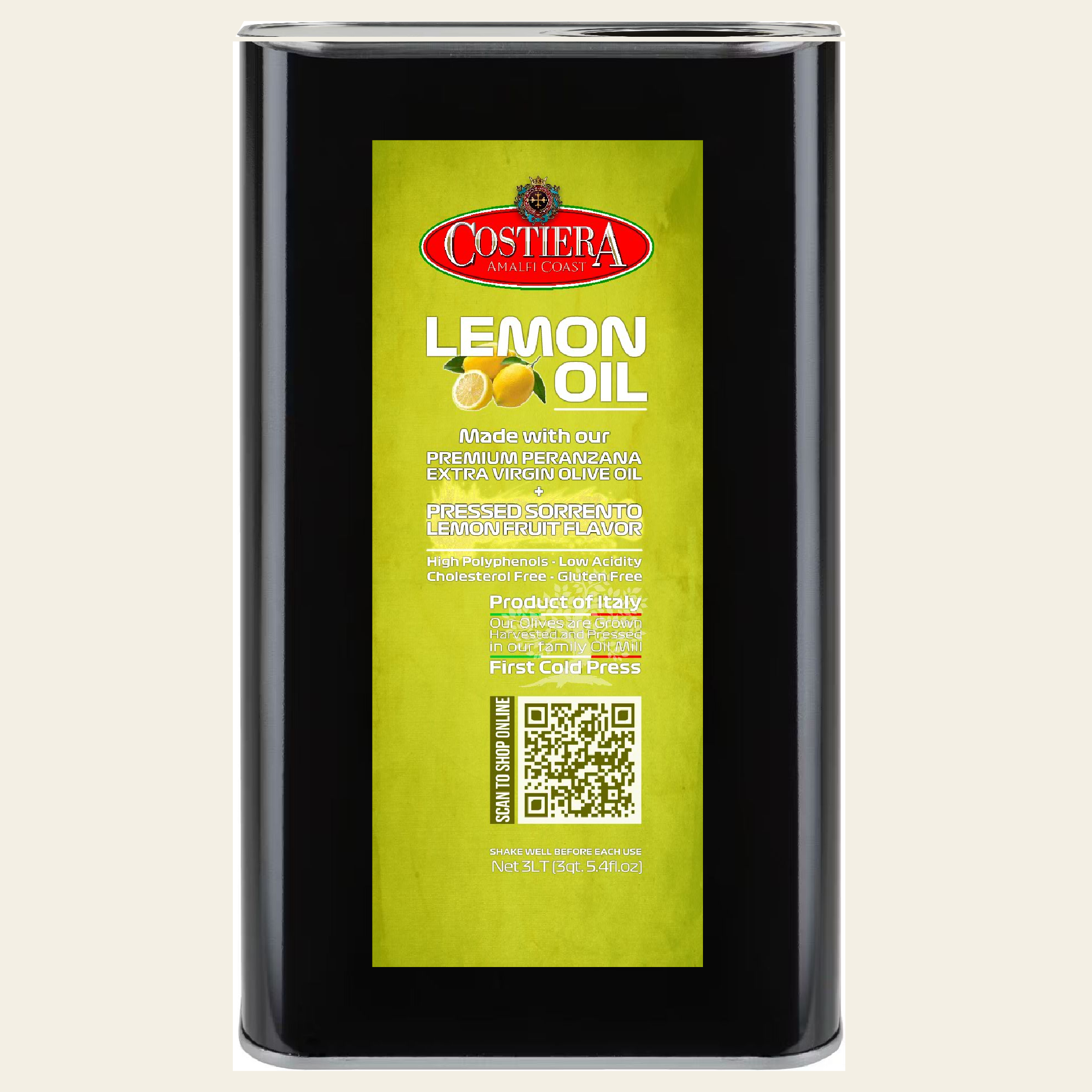 Monocultivar Sorrento Lemon Oil - 3LT Tin (3QT 5.4 fl.oz.) - Made