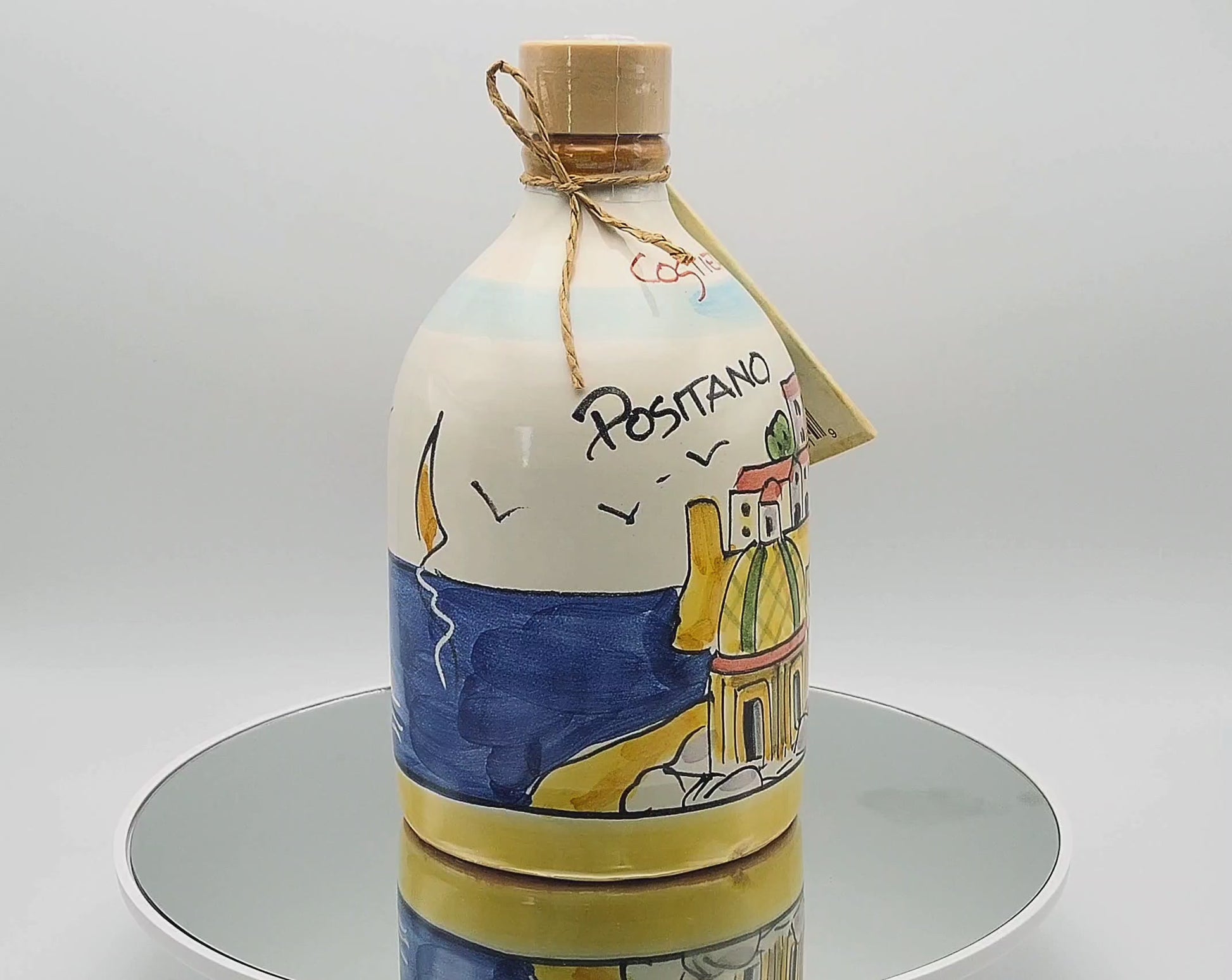 Monocultivar Extra Virgin Olive Oil in a 8.4fl.oz (250ml) Hand Crafted Ceramic Bottle. POSITANO