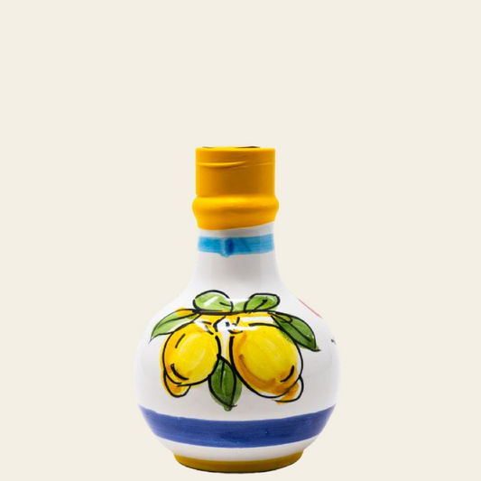 Monocultivar Sorrento Lemon Oil in a 3.4fl.oz (100ml) Hand Crafted Ceramic Bottle. LEMON