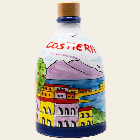 Monocultivar Extra Virgin Olive Oil in a 8.4fl.oz (250ml) Hand Crafted Ceramic Bottle. NAPOLI