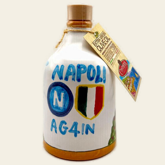 LIMITED EDITION - Monocultivar Extra Virgin Olive Oil in a 8.4fl.oz (250ml) Hand Crafted Ceramic Bottle. NAPOLI CHAMPIONS