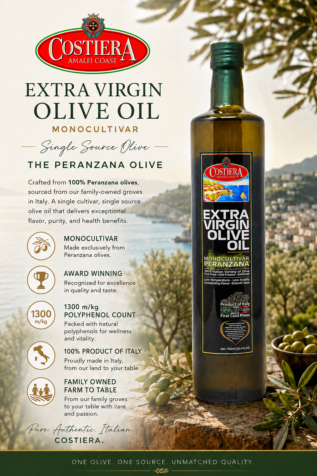 Monocultivar Extra Virgin Olive Oil 25.4fl.oz (750ml) - Glass