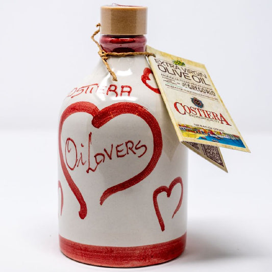 Premium Monocultivar Extra Virgin Olive Oil in a 8.4fl.oz (250ml) Hand Crafted Ceramic Bottle. OILOVERS, make love with gusto!